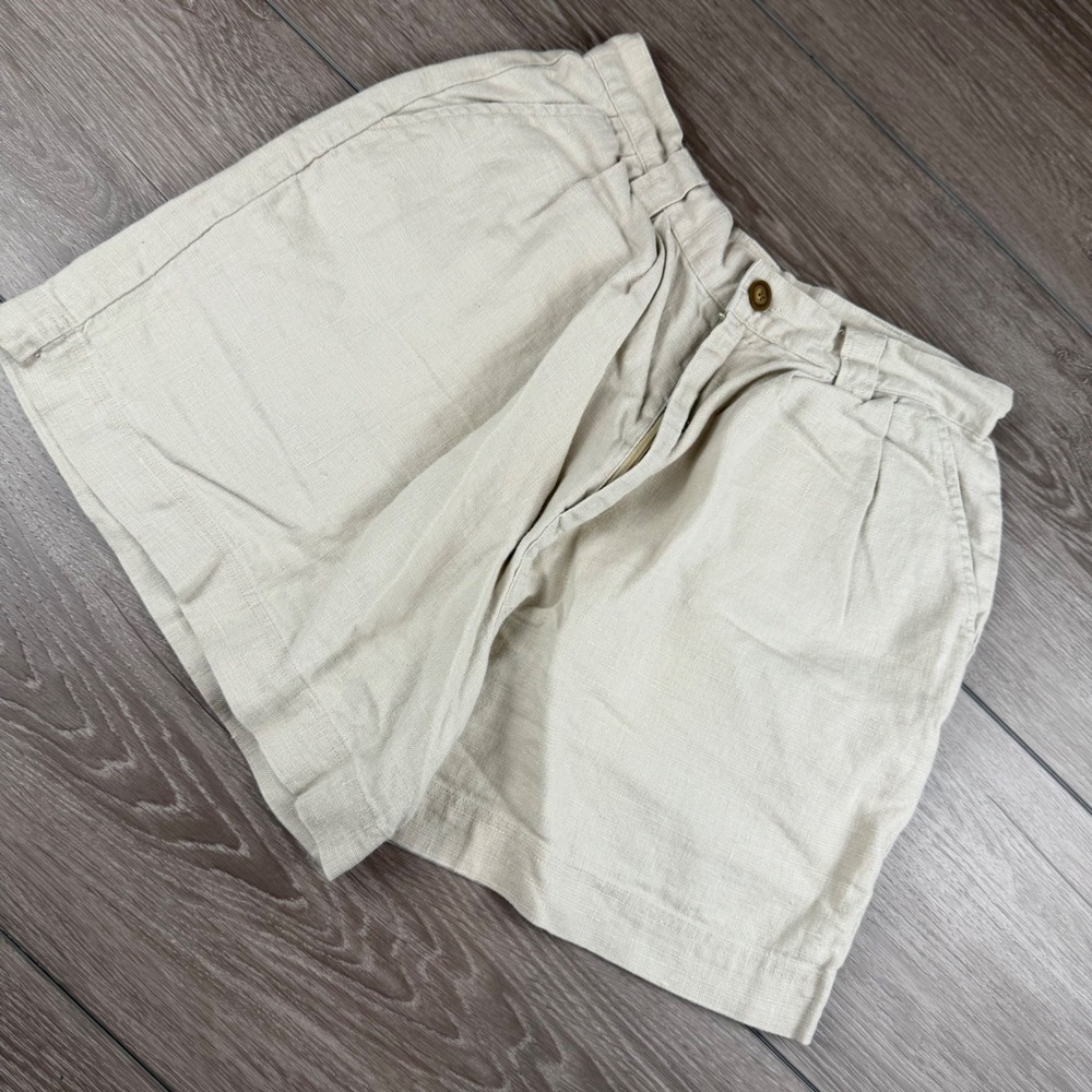 Gap Women Shorts 100% Linen Pleated High Rise Beige Size 10